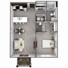 1 Bedroom, 1 Bathroom - 744 SF